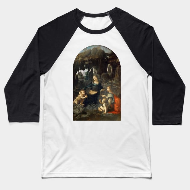 Virgin of the Rocks by Leonardo da Vinci Baseball T-Shirt by MasterpieceCafe